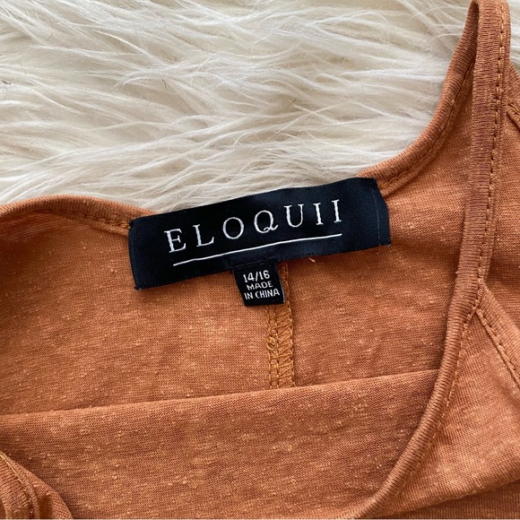 Eloquii Tan Sleeveless Slub knit Wrap Tie Front Lightweight High Neck Midi Dress - Picture 11 of 12